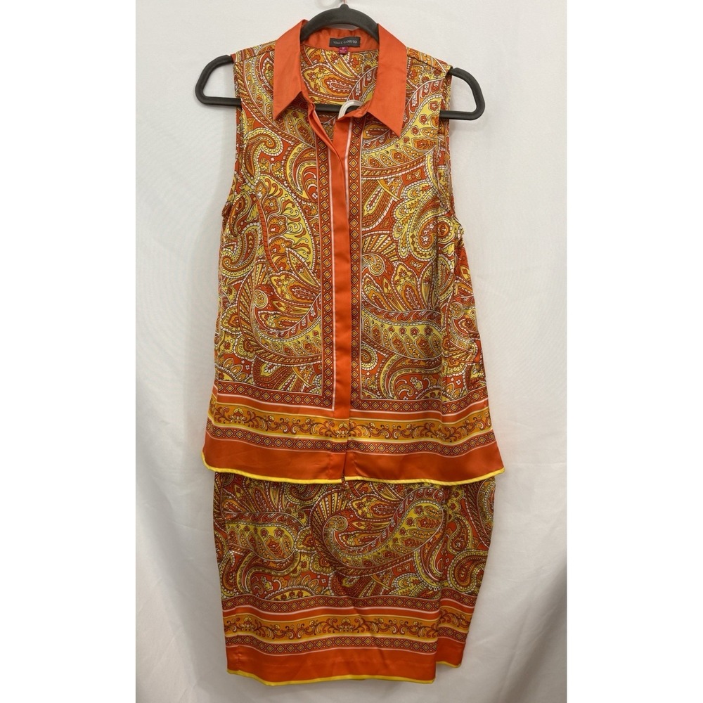 Vince Camuto Top and Skirt Set Orange Yellow Paisley Womens Size M and 12